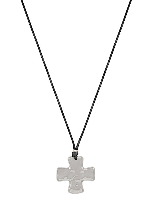 Black Cord Necklace with 1.5" Silver Cross Charm