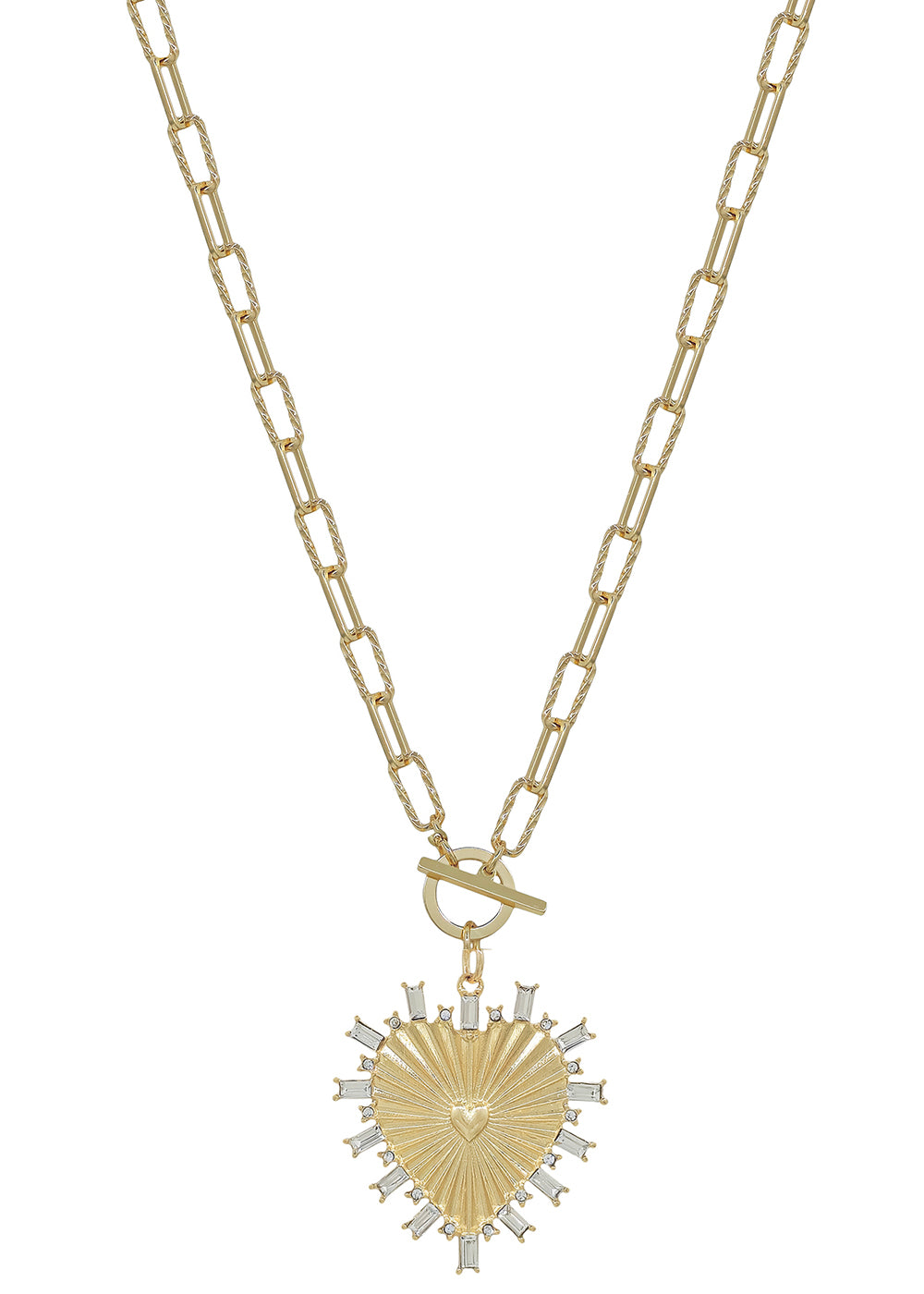 Gold Chain with Rhinestone Studded Heart Charm 16"-18" Necklace