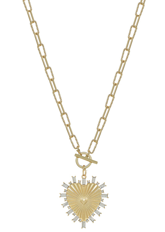 Gold Chain with Rhinestone Studded Heart Charm 16"-18" Necklace