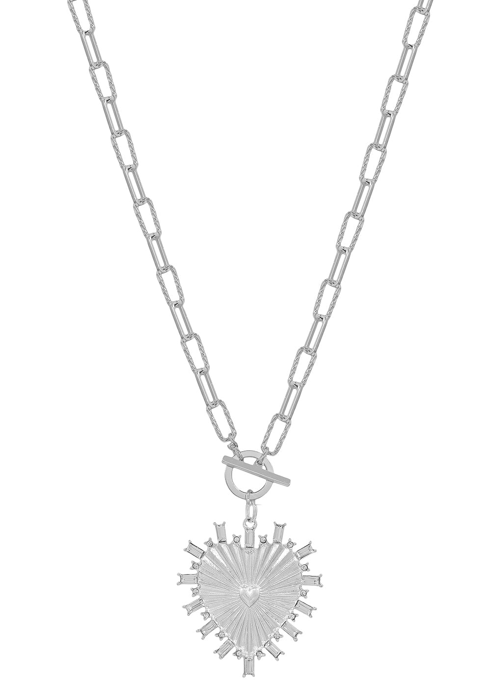 Silver Chain with Rhinestone Studded Heart Charm 16"-18" Necklace