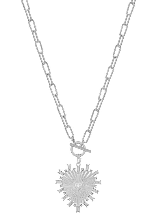 Silver Chain with Rhinestone Studded Heart Charm 16"-18" Necklace