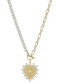 Pearl and Gold chain with Rhinestone Studded Heart Charm 16"-18" Necklace