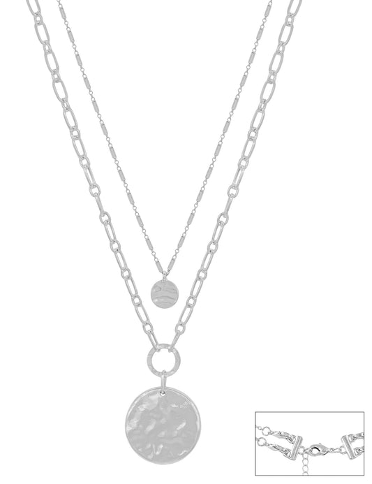 Water Resistant Silver Two Layer Round Risc 1.2" Snake Chain Necklace