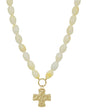 Natural Resin Oval Beaded with Hammered Gold Cross 16"-18" Necklace