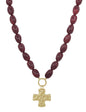 Maroon Resin Oval Beaded with Hammered Gold Cross 16"-18" Necklace