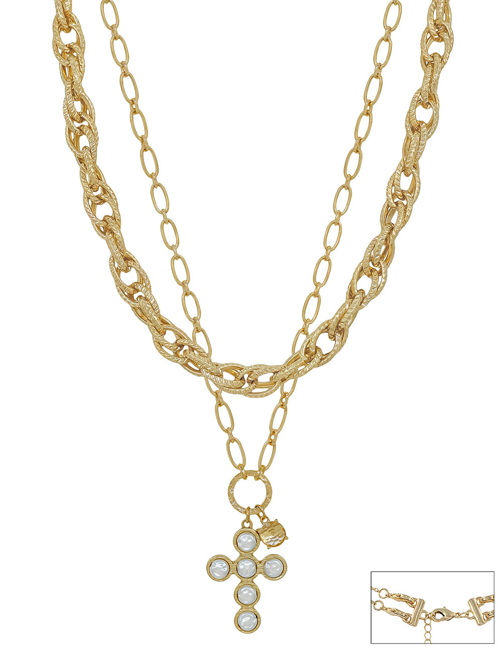 Chunky 2 Layered Cross Pendent 16"-18" Necklace