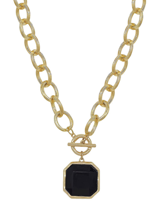Chunky Chain Black 25MM Stone Pendant Necklace