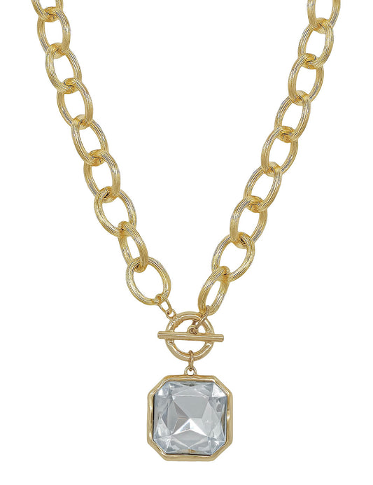 Chunky Chain Clear 25MM Stone Pendant Necklace