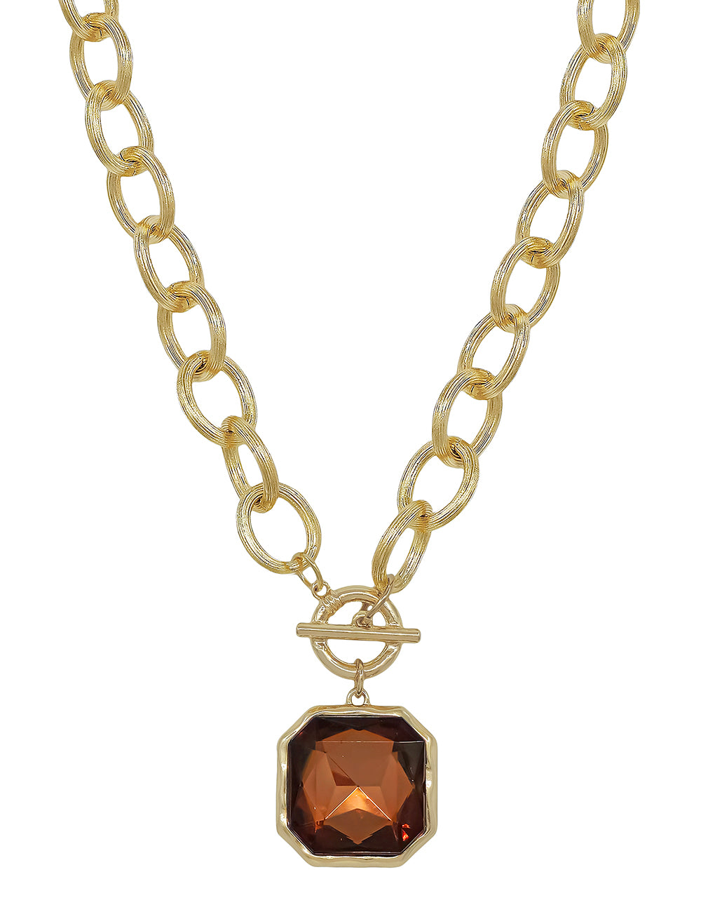 Chunky Chain Topaz 25MM Stone Pendant Necklace
