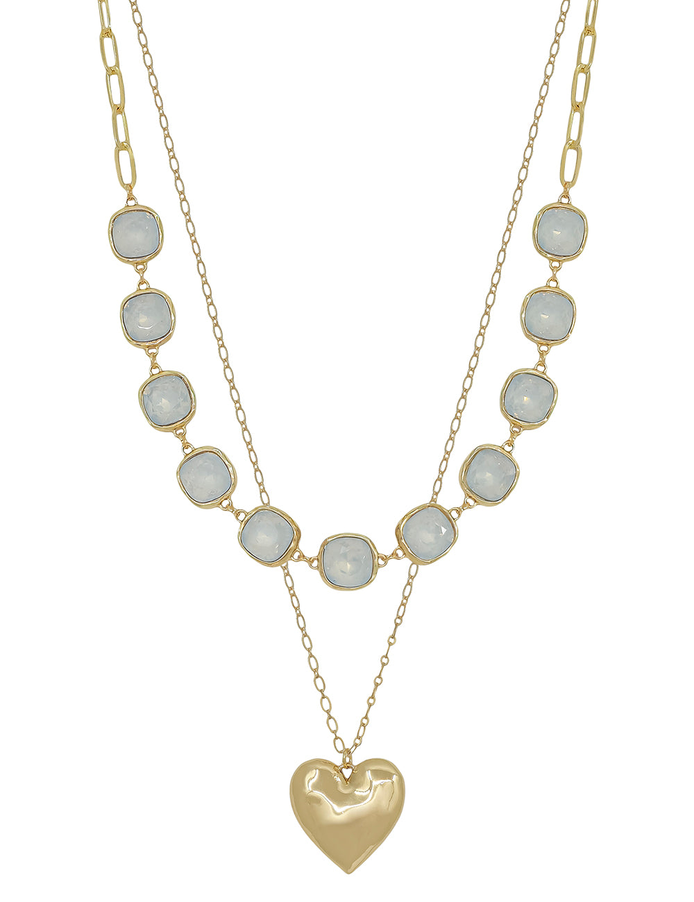 White Opal Crystal and Gold Heart 16"-18" Necklace