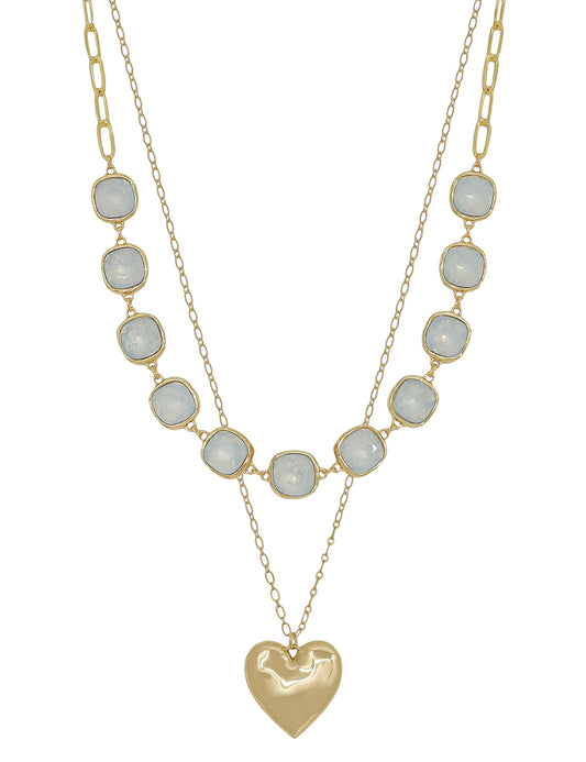 White Opal Crystal and Gold Heart 16"-18" Necklace