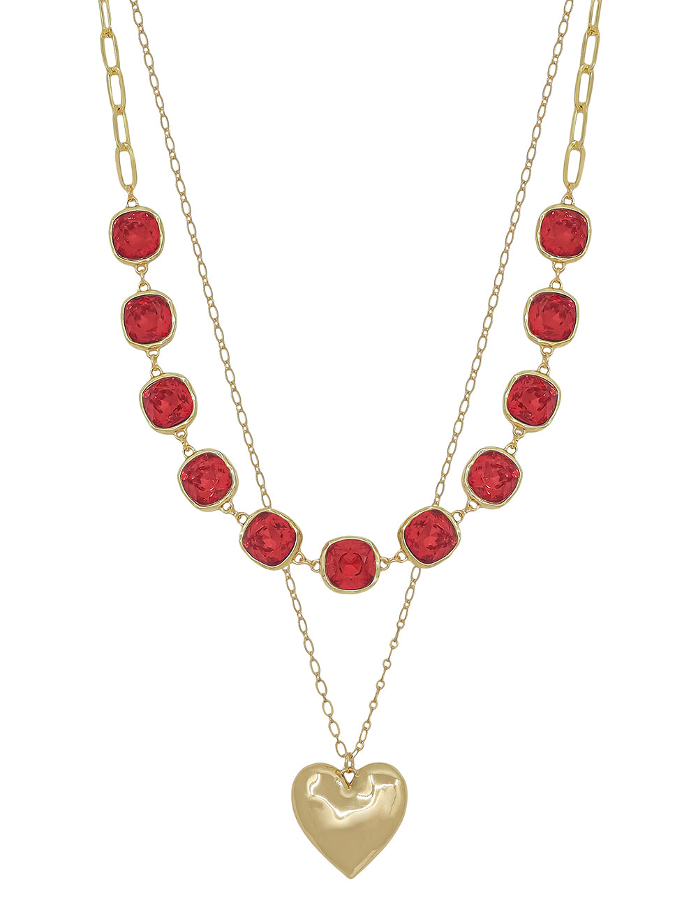 Red Crystal and Gold Heart 16"-18" Necklace