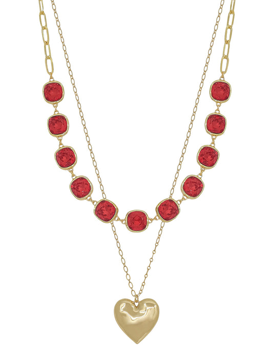 Red Crystal and Gold Heart 16"-18" Necklace
