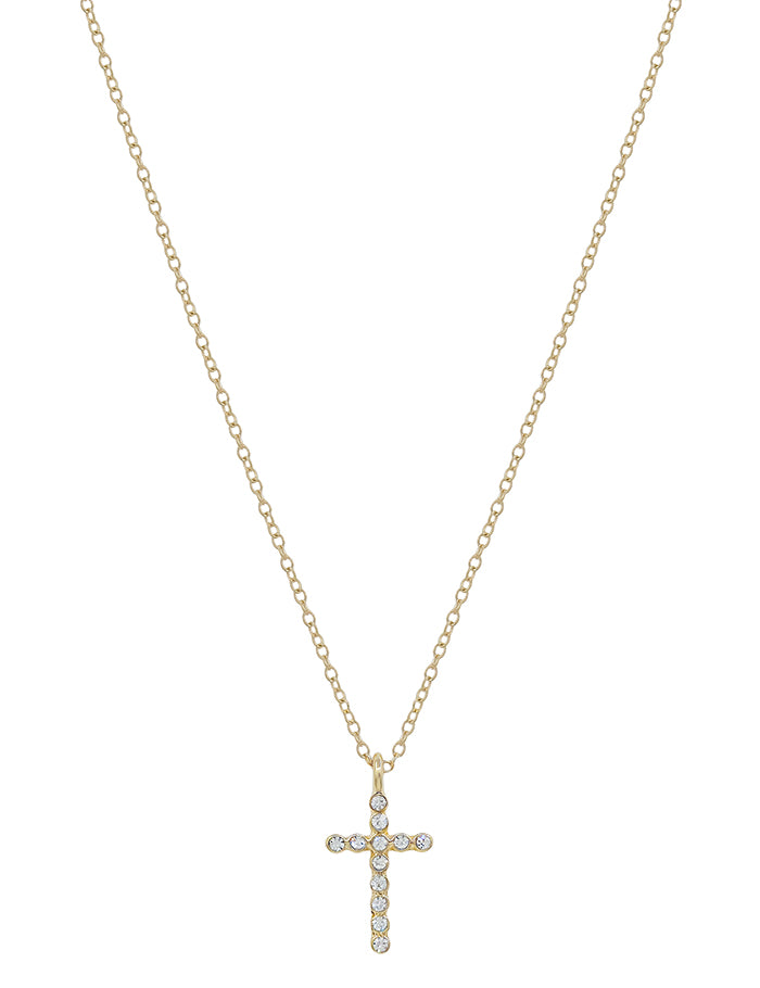 Gold Rhinestone .75" Cross on 16"-18" Necklace