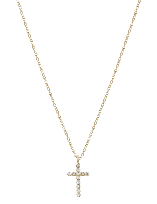 Gold Rhinestone .75" Cross on 16"-18" Necklace