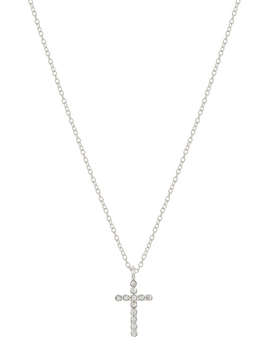 Silver Rhinestone .75" Cross on 16"-18" Necklace