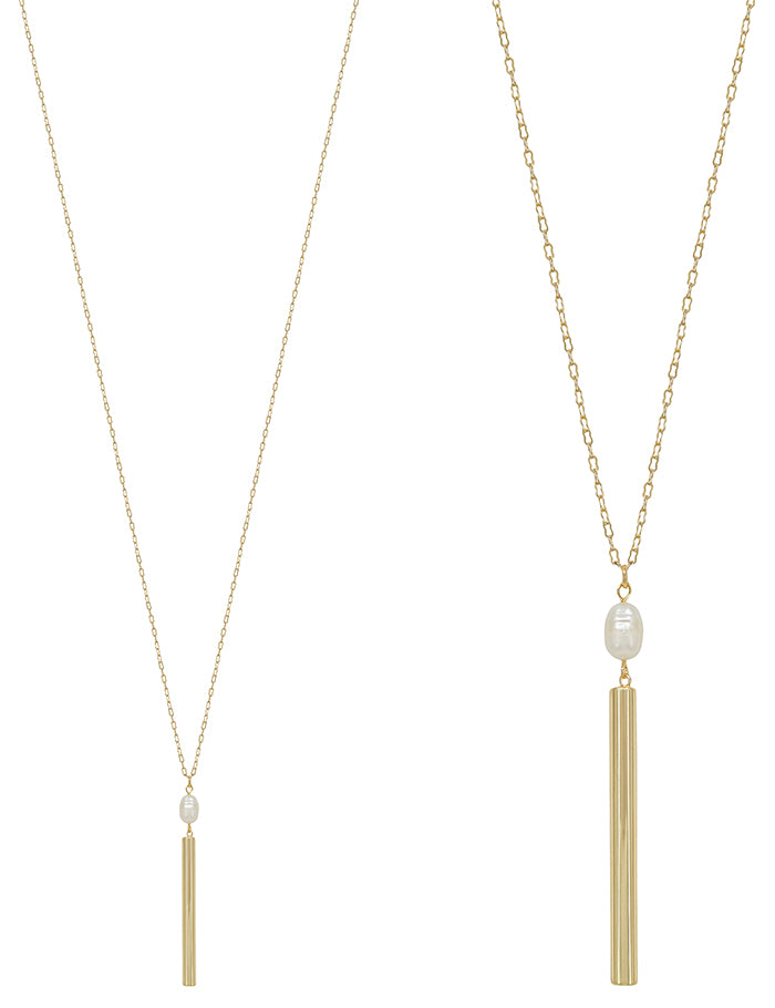 Gold Bar with Pearl Accent 36" Necklace