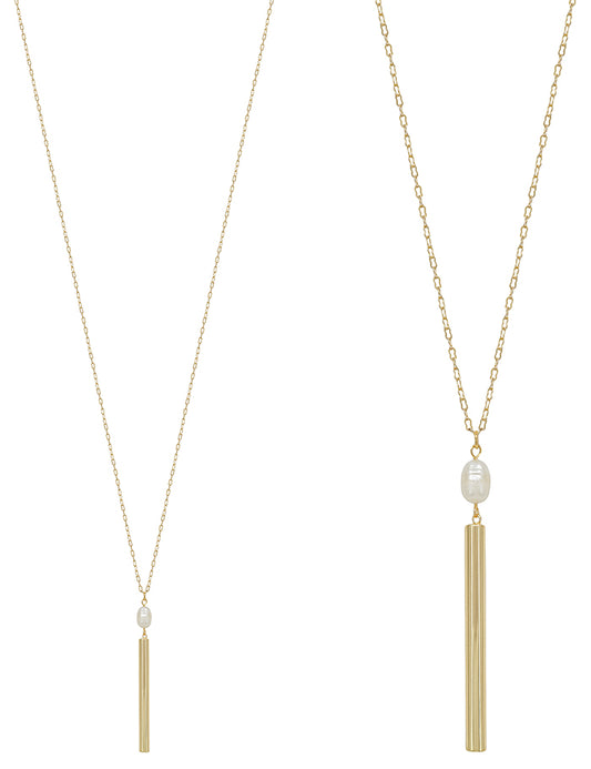 Gold Bar with Pearl Accent 36" Necklace