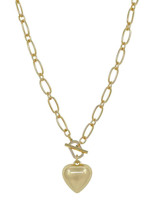 Gold Chain with Large Puffy Heart 16"-18" Necklace