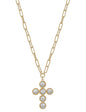 Gold Textured Chain with Pearl Flat Beaded Cross 16"-18" Necklace