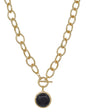 Gold Chunky Chain with Black Circle Stone Charm 16"-18" Necklace
