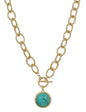 Gold Chunky Chain with Turquoise Circle Stone Charm 16"-18" Necklace