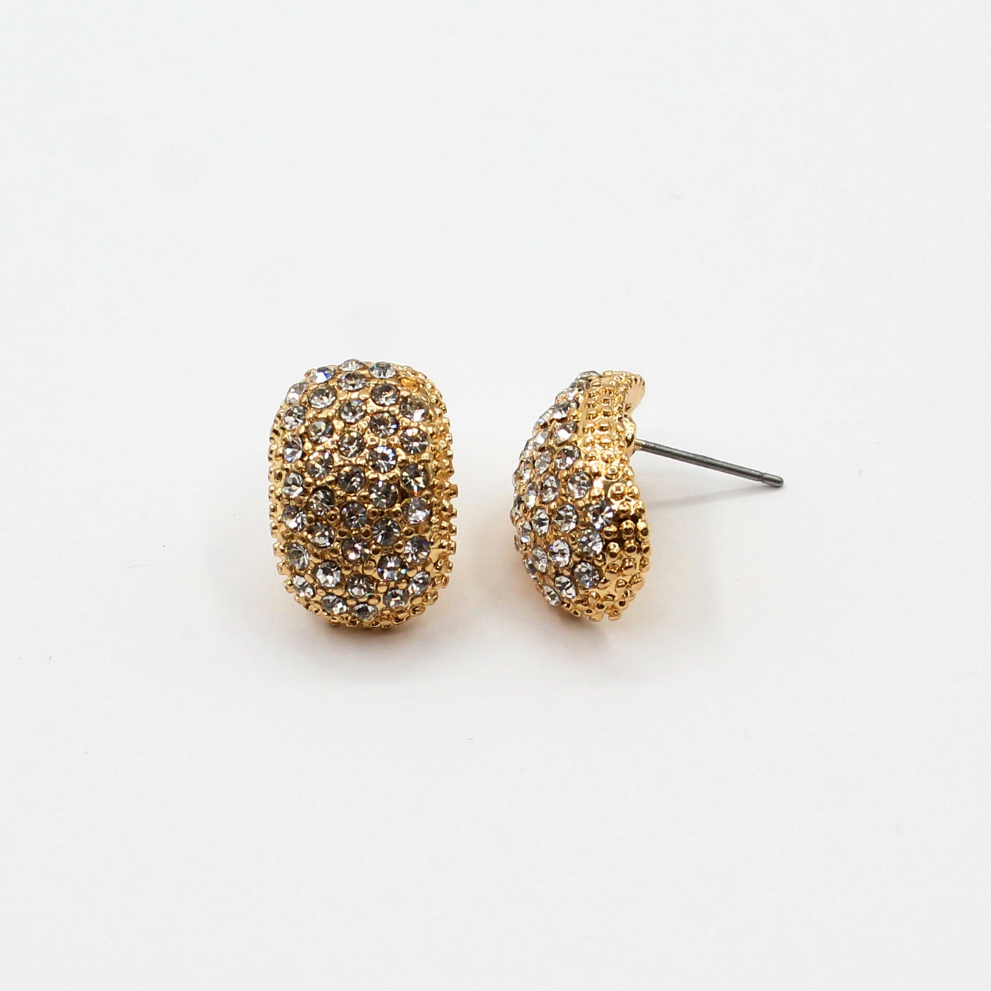 Gold Pave Curved Oval Stud .5" Earring