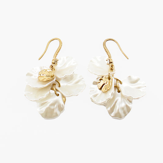 Pearlized Open Leaf and Gold 1.5" Earring