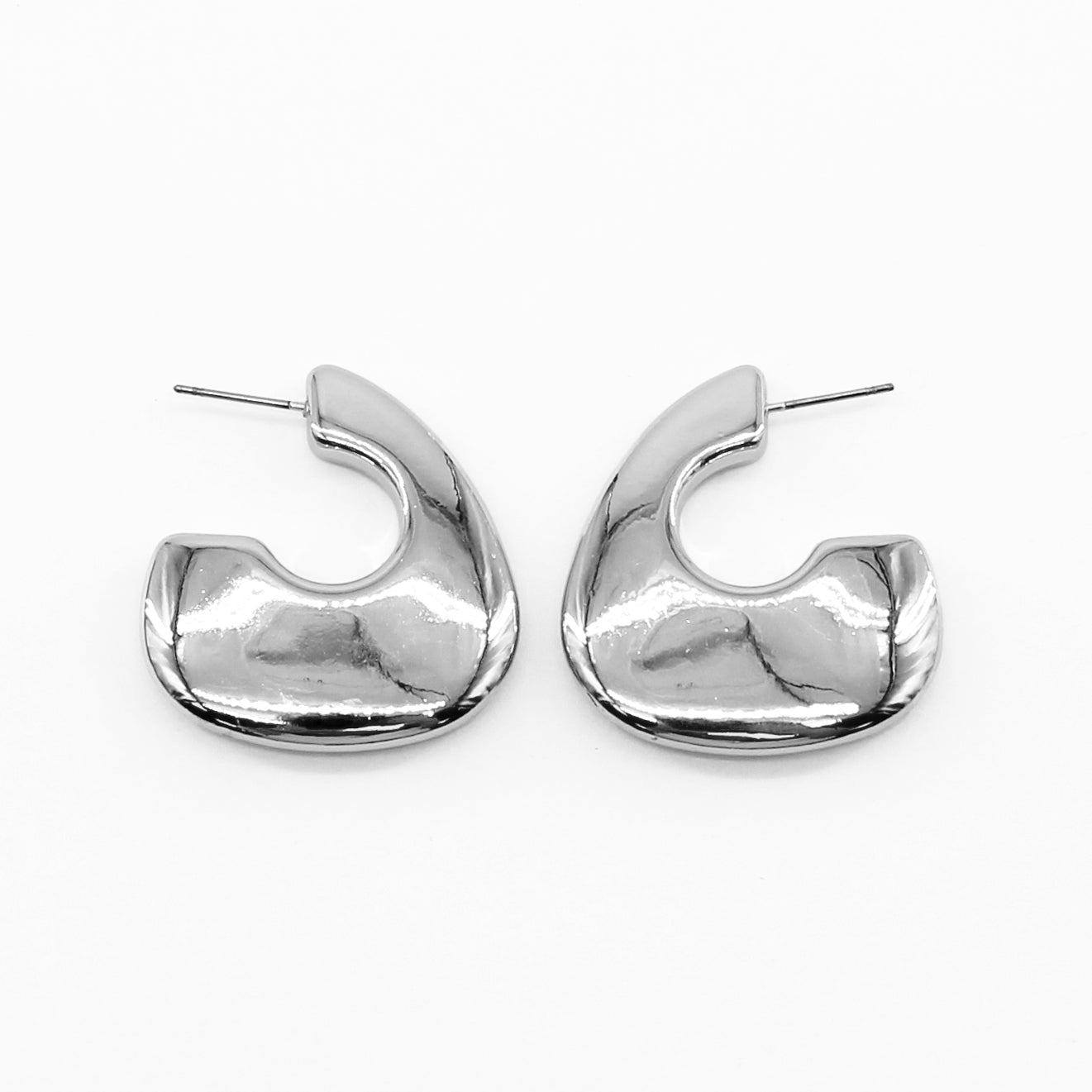 Silver Geometric 1.5" Hoop Earring