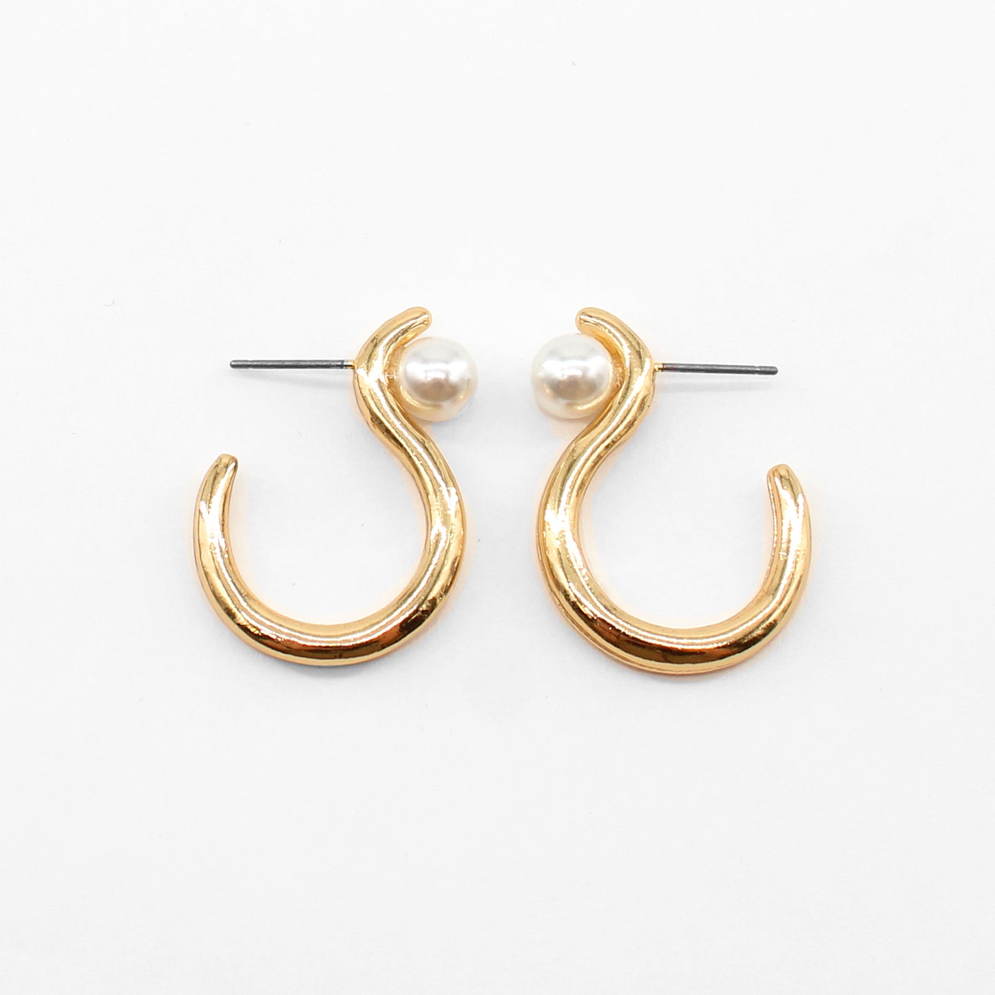 Gold Geometric Hoop with Pearl 1" Earring
