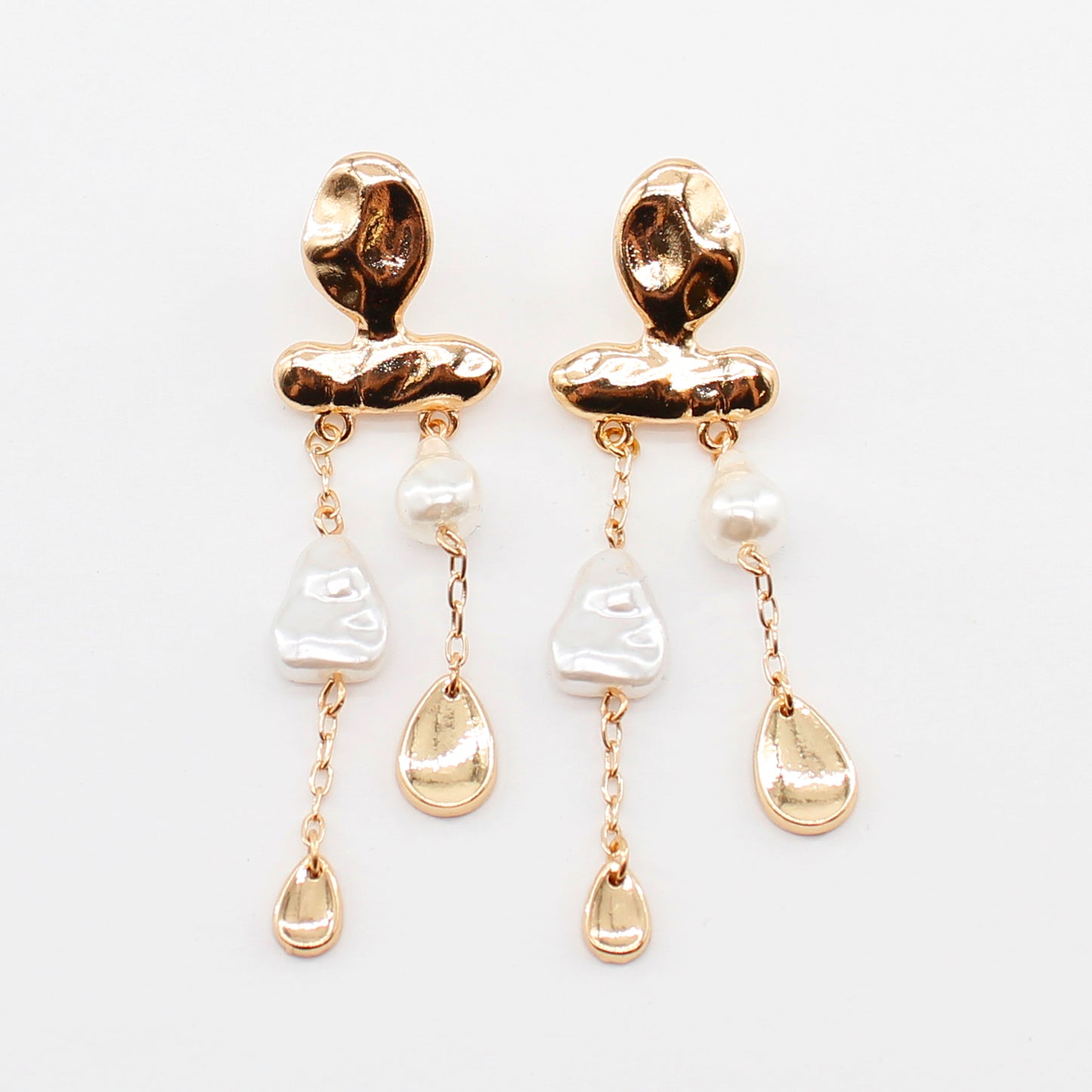 Gold and Pearl Geometric Drop Earring