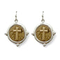 Silver Hammered Circle with Gold Cross .5" Drop Earring