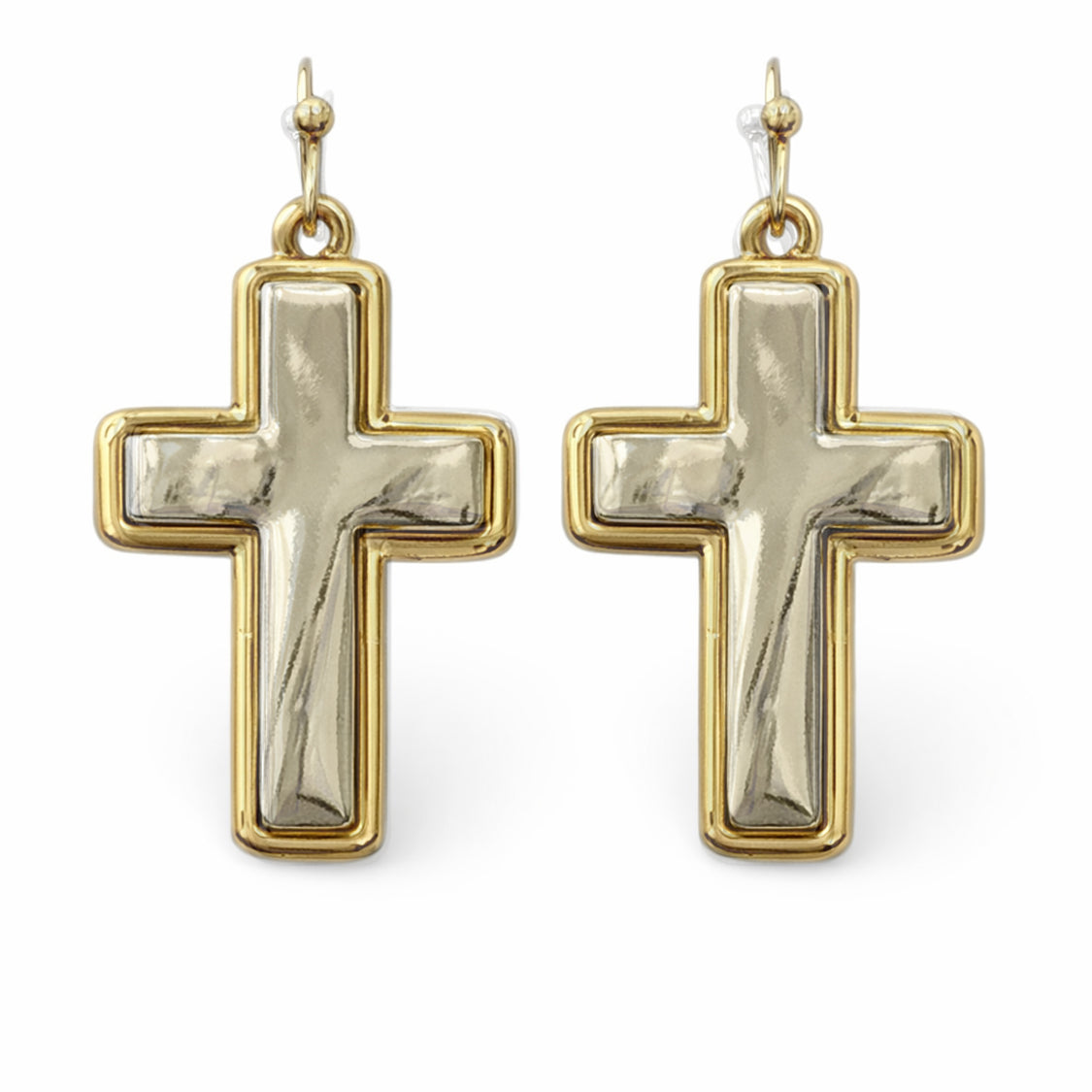 Gold Outline with Silver Puffy 1.5" Hook Earring