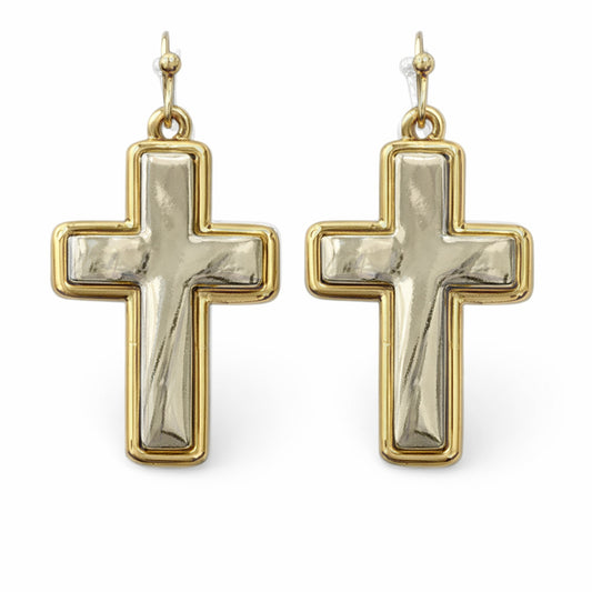 Gold Outline with Silver Puffy 1.5" Hook Earring