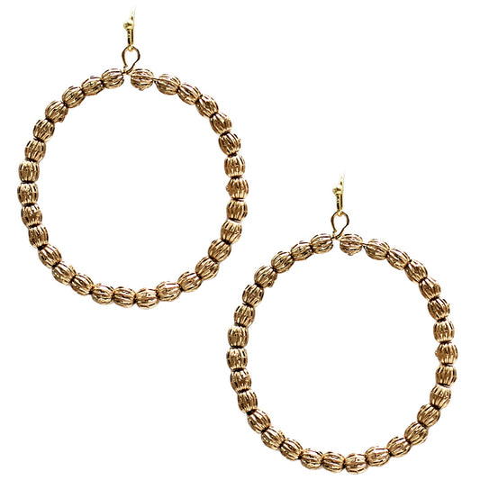 Worn Gold Textured Beaded 1.5" Hoop Earring