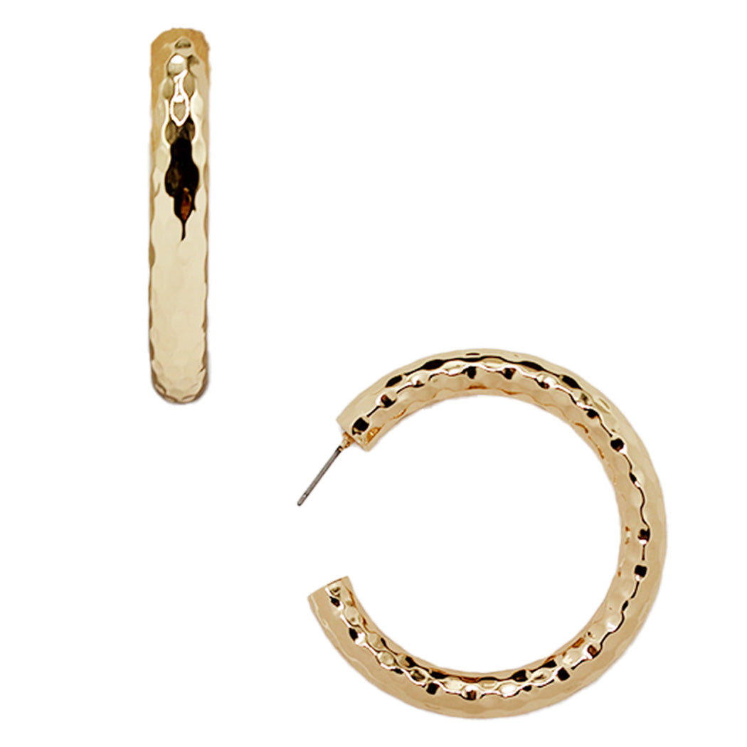Shiny Gold Hammered 1.25" Hoop Earring