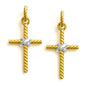 Twist Textured Gold Cross with Silver Accents 1.25" Earring