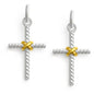 Twist Textured Silver Cross with Gold Accents 1.25" Earring