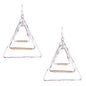 Worn Silver with Gold Wire Accents Triangle 1.75" Earring