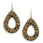Cheetah Print Leather Wrapped Teardrop 1.5" Earring