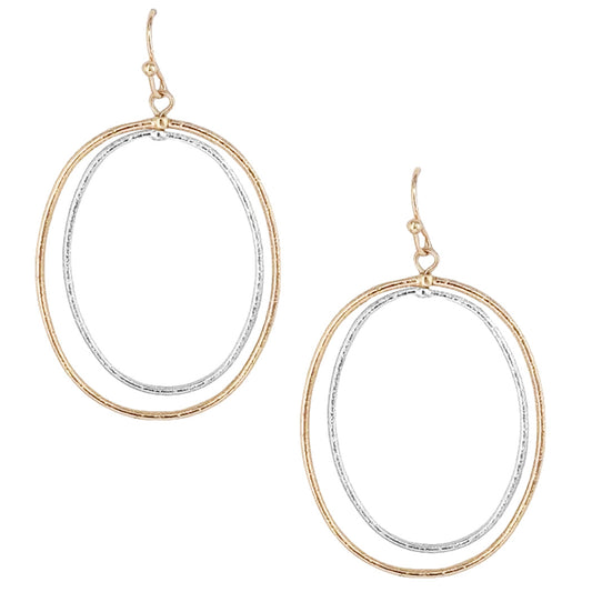 Gold and Silver Double Layered Open Circle 2" Earrings