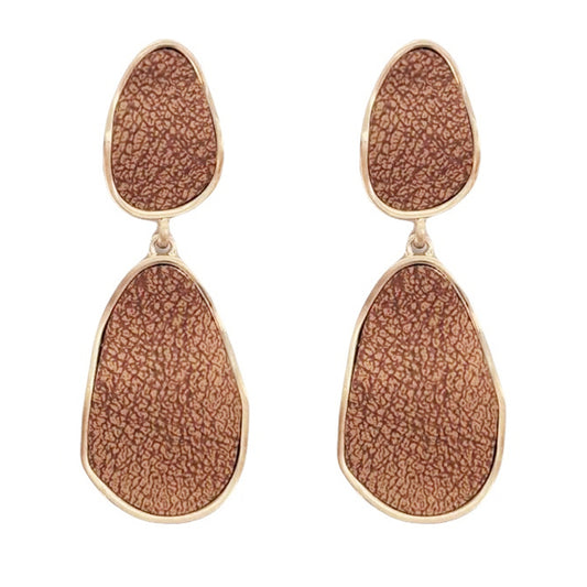 Brown Suede with Gold Double Drop 1.5" Earring