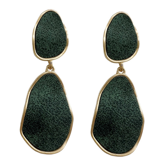 Green Suede with Gold Double Drop 1.5" Earring