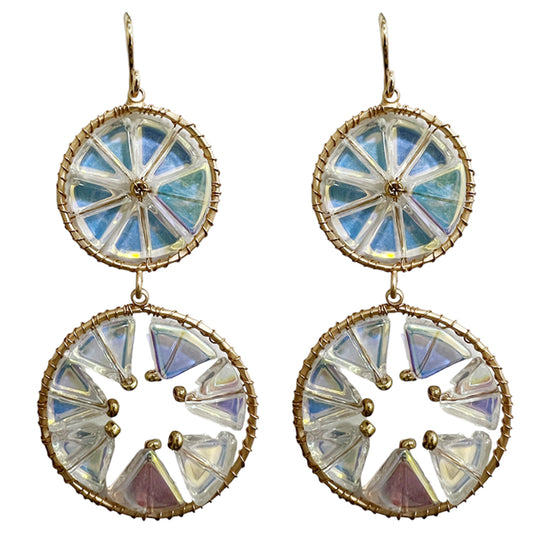 AB Crystal Two Drop Circle 2.25" Earring