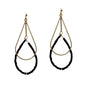 Gold Textured Open Teardrop and Black Beaded 2" Earring