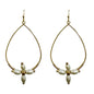 Gold Textured Open Teardrop with Pearl Cross 2" Earring