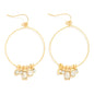 Gold Textured Open Circle with Clear Stone Drops 2" Earring