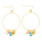 Gold Textured Open Circle with Multi Stone Drops 2" Earring