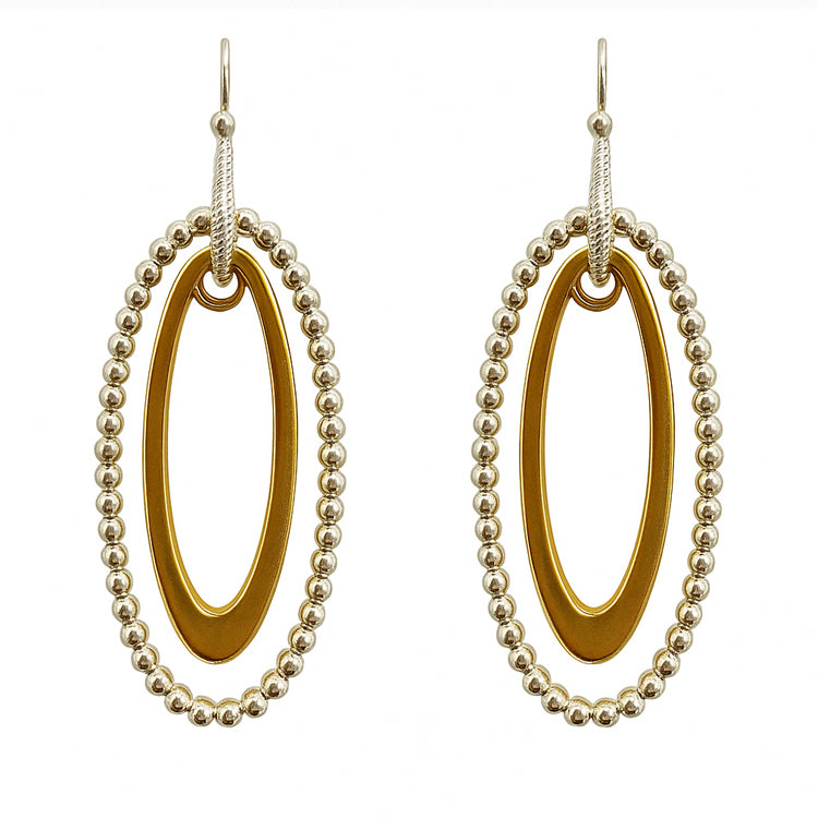 Gold and Silver Oval Textured 1.5" Drop Earrings
