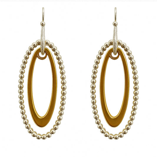 Gold and Silver Oval Textured 1.5" Drop Earrings
